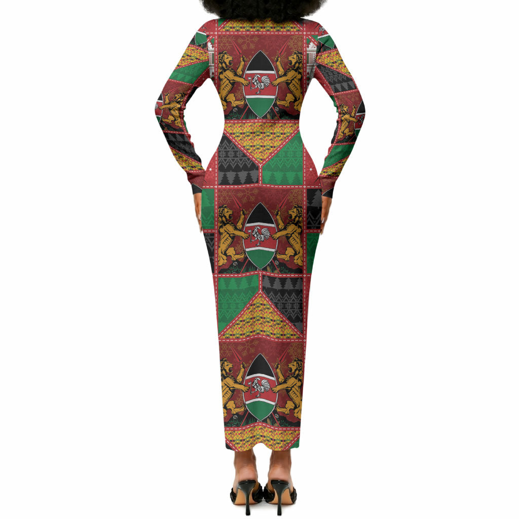 Kenya Christmas Long Sleeve Bodycon Dress Patchwork Style