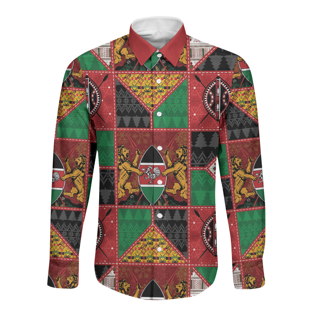 Kenya Christmas Long Sleeve Button Shirt Patchwork Style