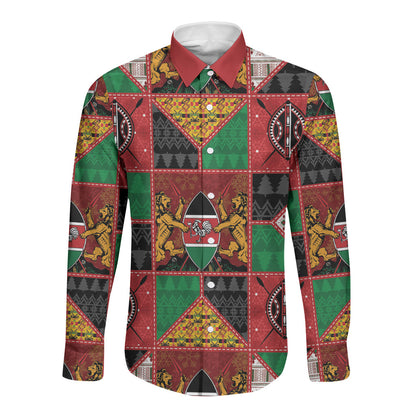 Kenya Christmas Long Sleeve Button Shirt Patchwork Style