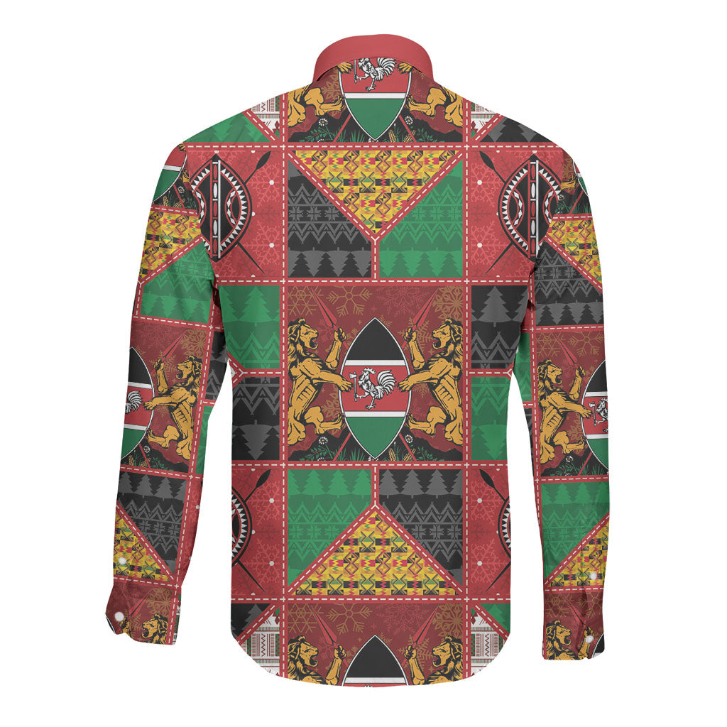 Kenya Christmas Long Sleeve Button Shirt Patchwork Style