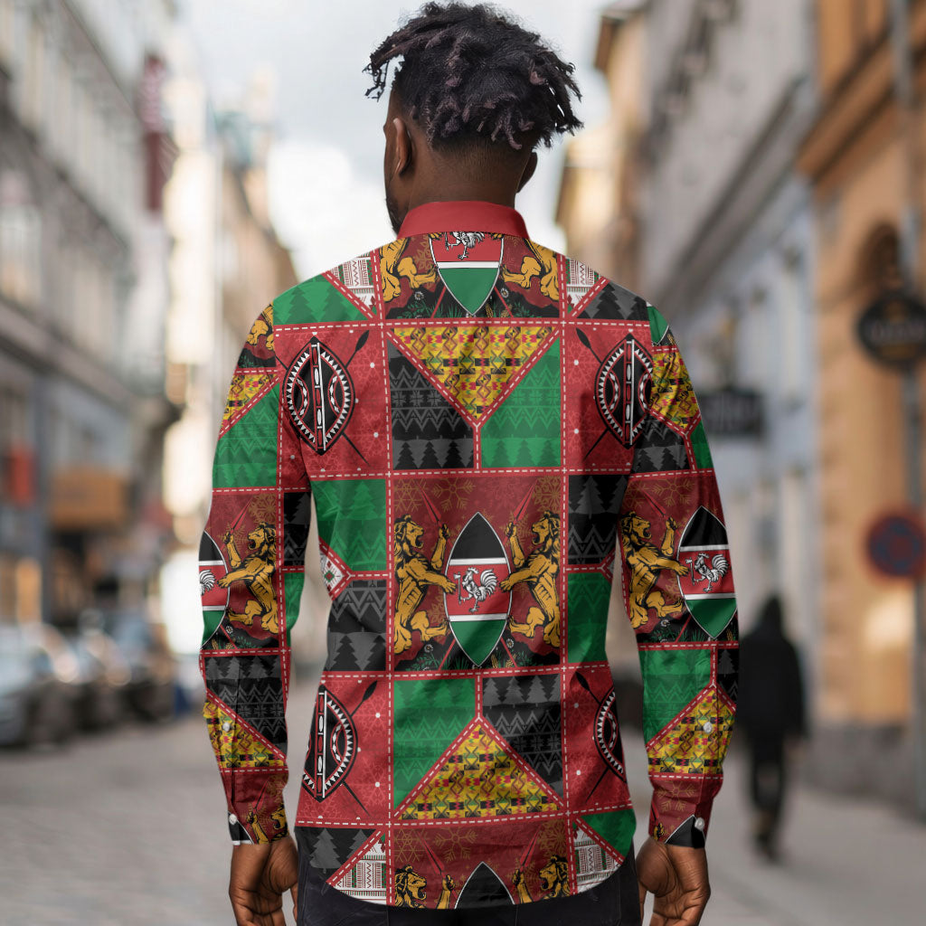 Kenya Christmas Long Sleeve Button Shirt Patchwork Style