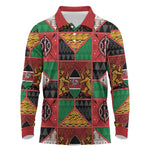 Kenya Christmas Long Sleeve Polo Shirt Patchwork Style