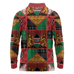 Kenya Christmas Long Sleeve Polo Shirt Patchwork Style
