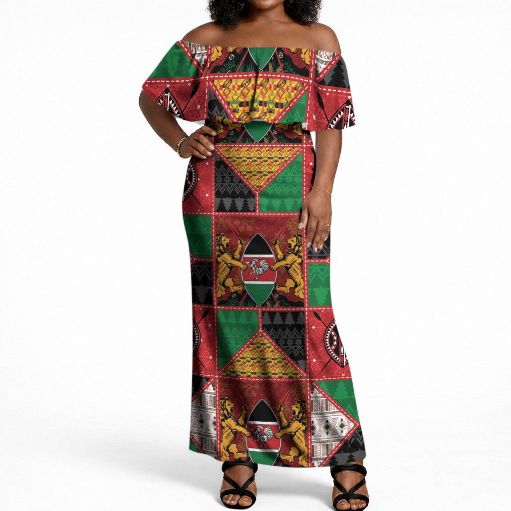 Kenya Christmas Off Shoulder Maxi Dress Patchwork Style