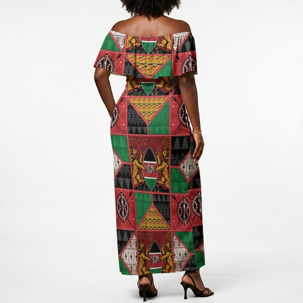Kenya Christmas Off Shoulder Maxi Dress Patchwork Style