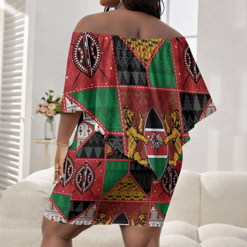 Kenya Christmas Off Shoulder Short Dress Patchwork Style