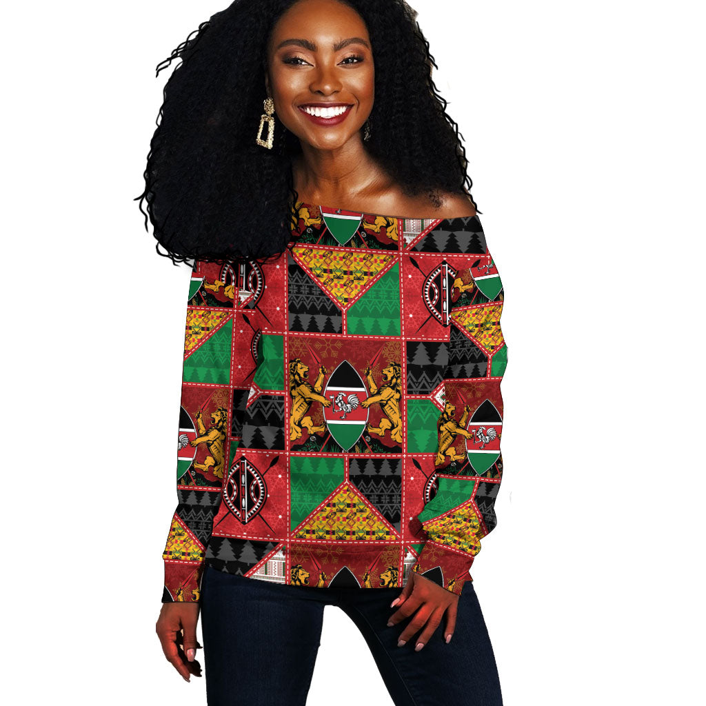 Kenya Christmas Off Shoulder Sweater Patchwork Style
