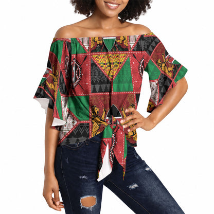 Kenya Christmas Off Shoulder Wrap Waist Top Patchwork Style