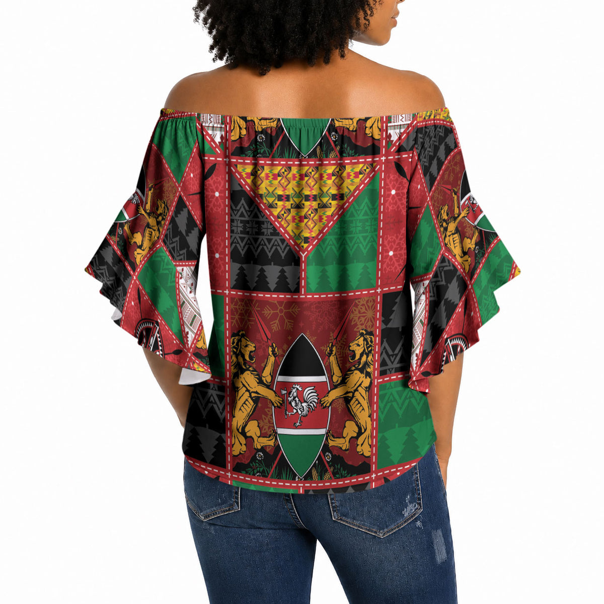 Kenya Christmas Off Shoulder Wrap Waist Top Patchwork Style