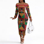 Kenya Christmas Off The Shoulder Long Sleeve Dress Patchwork Style