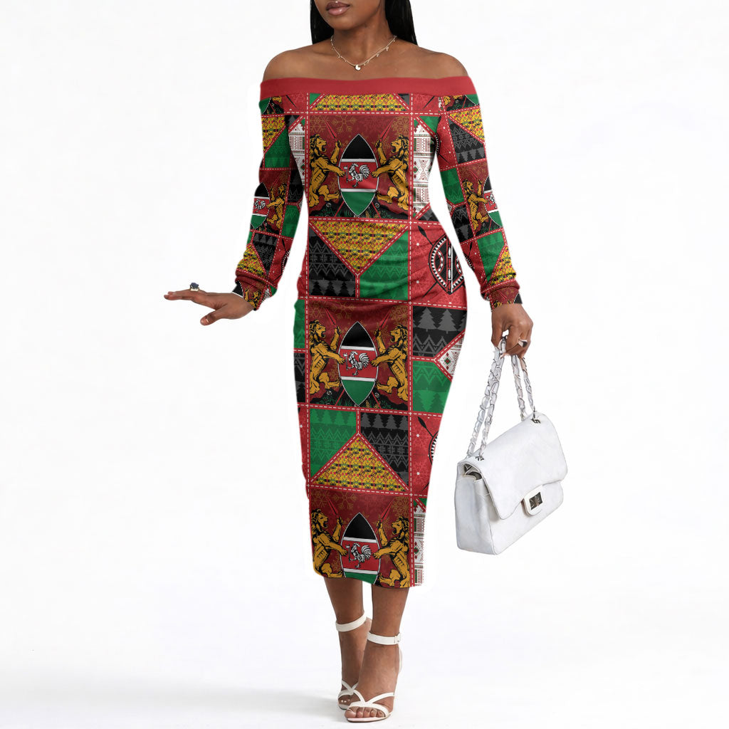 Kenya Christmas Off The Shoulder Long Sleeve Dress Patchwork Style