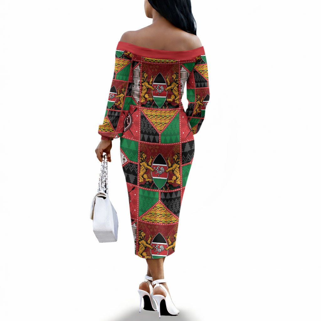 Kenya Christmas Off The Shoulder Long Sleeve Dress Patchwork Style