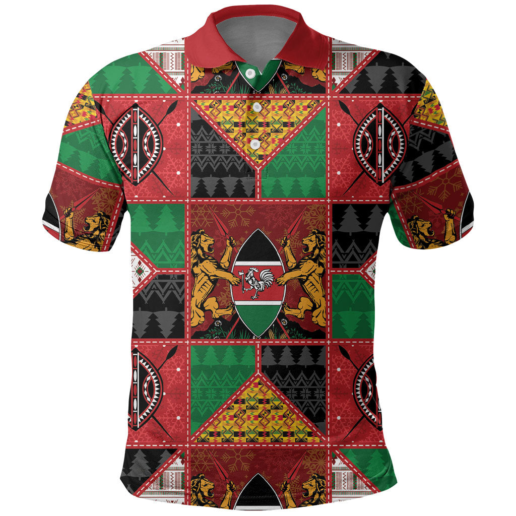 Kenya Christmas Polo Shirt Patchwork Style