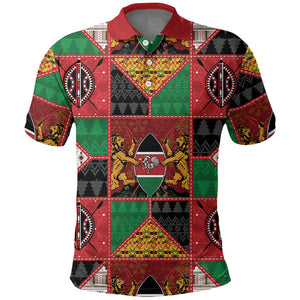 Kenya Christmas Polo Shirt Patchwork Style