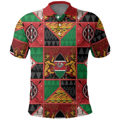 Kenya Christmas Polo Shirt Patchwork Style
