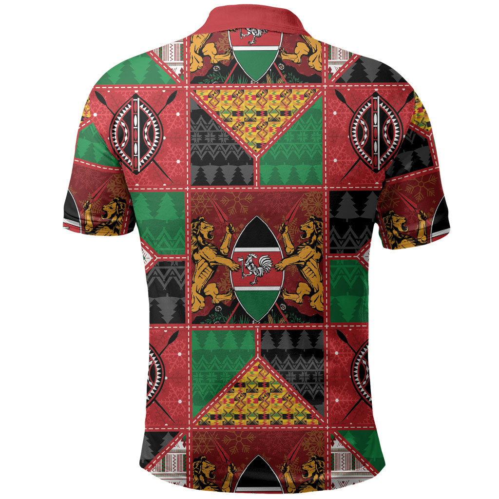 Kenya Christmas Polo Shirt Patchwork Style