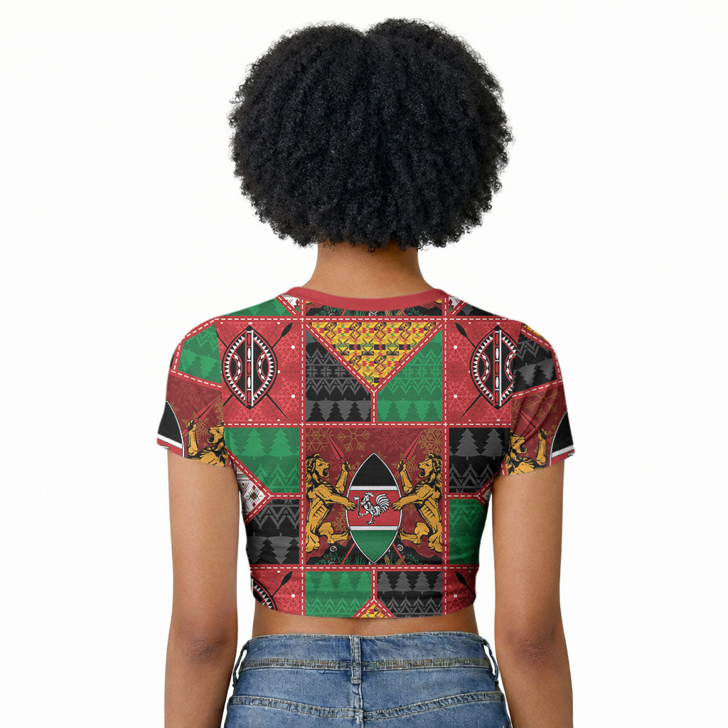 Kenya Christmas Raglan Cropped T shirt Patchwork Style