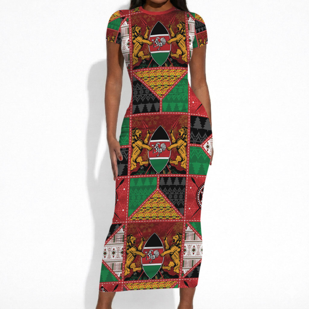 Kenya Christmas Short Sleeve Bodycon Dress Patchwork Style