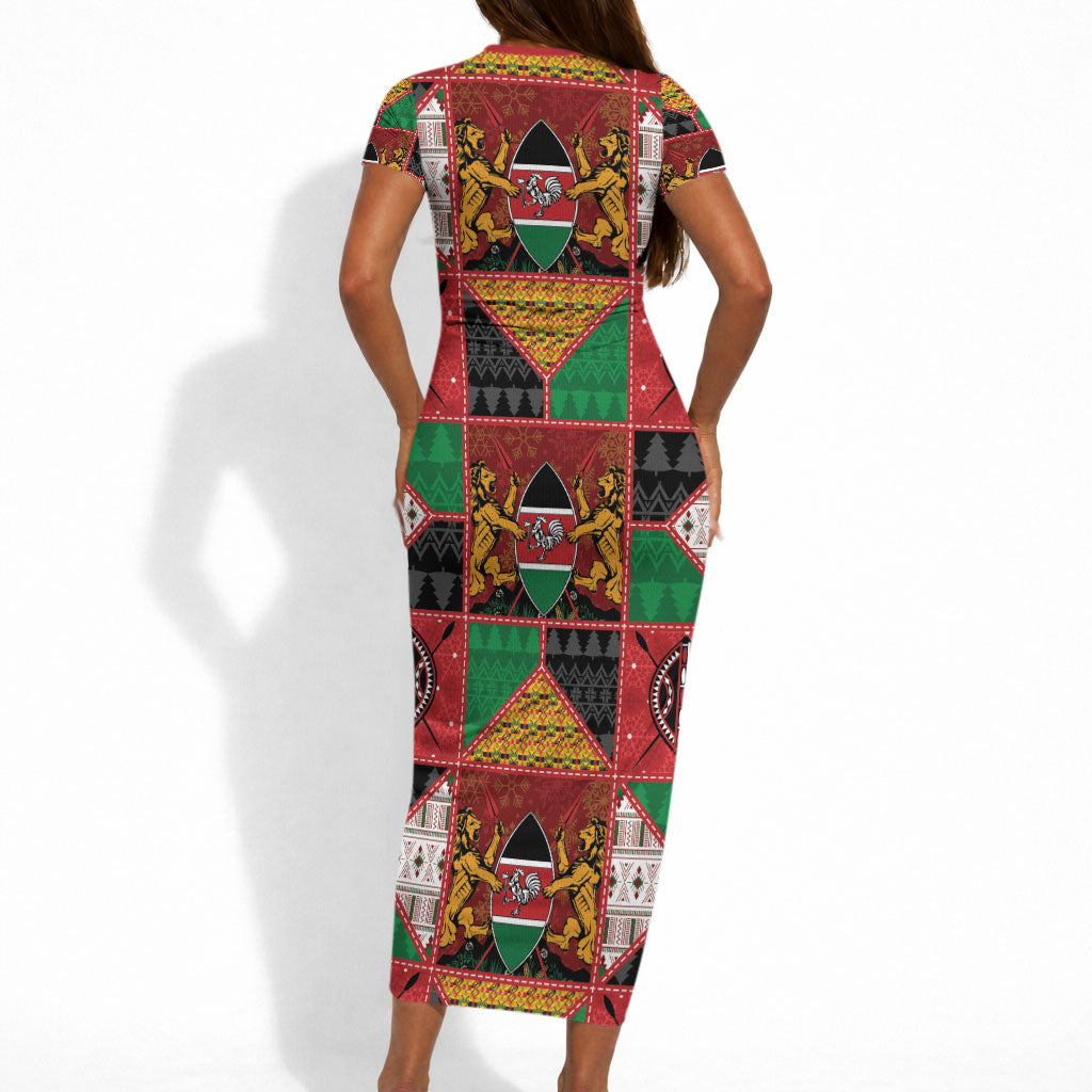 Kenya Christmas Short Sleeve Bodycon Dress Patchwork Style