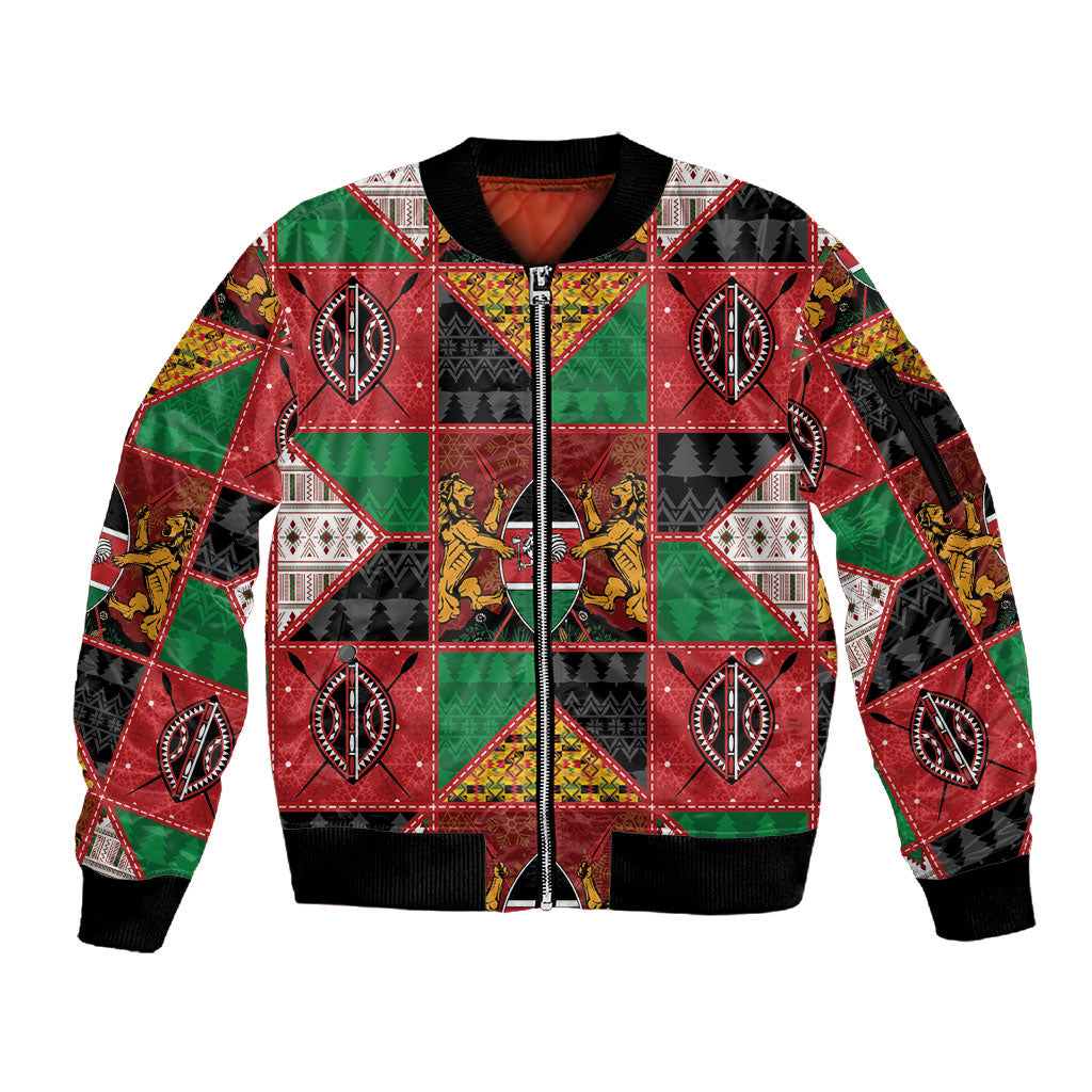 Kenya Christmas Sleeve Zip Bomber Jacket Patchwork Style