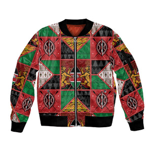 Kenya Christmas Sleeve Zip Bomber Jacket Patchwork Style