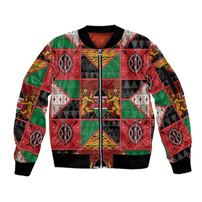 Kenya Christmas Sleeve Zip Bomber Jacket Patchwork Style