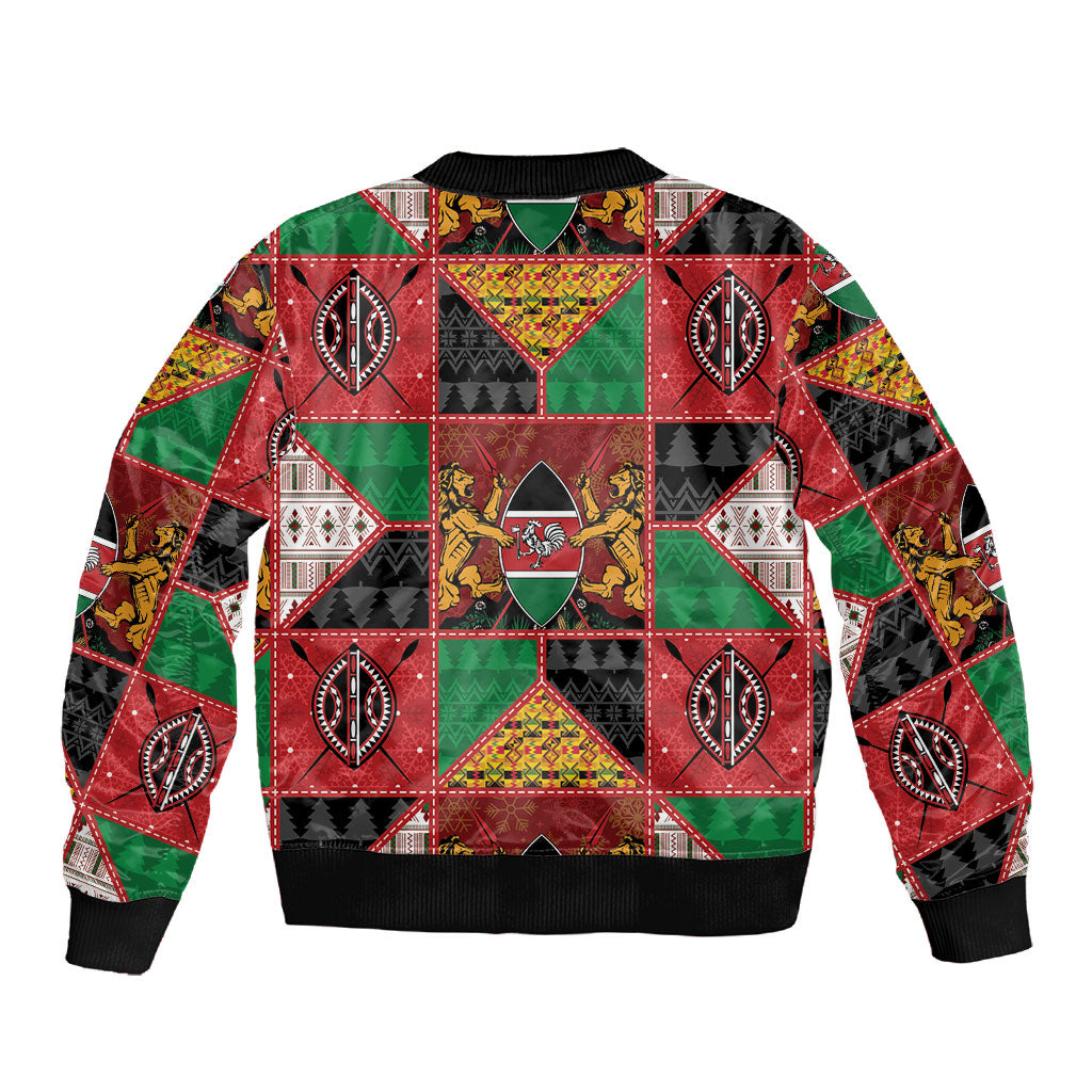 Kenya Christmas Sleeve Zip Bomber Jacket Patchwork Style
