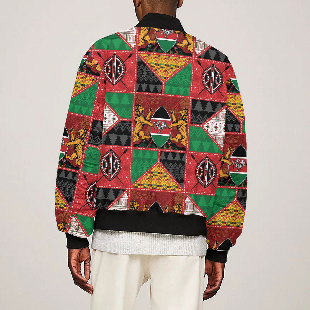 Kenya Christmas Sleeve Zip Bomber Jacket Patchwork Style