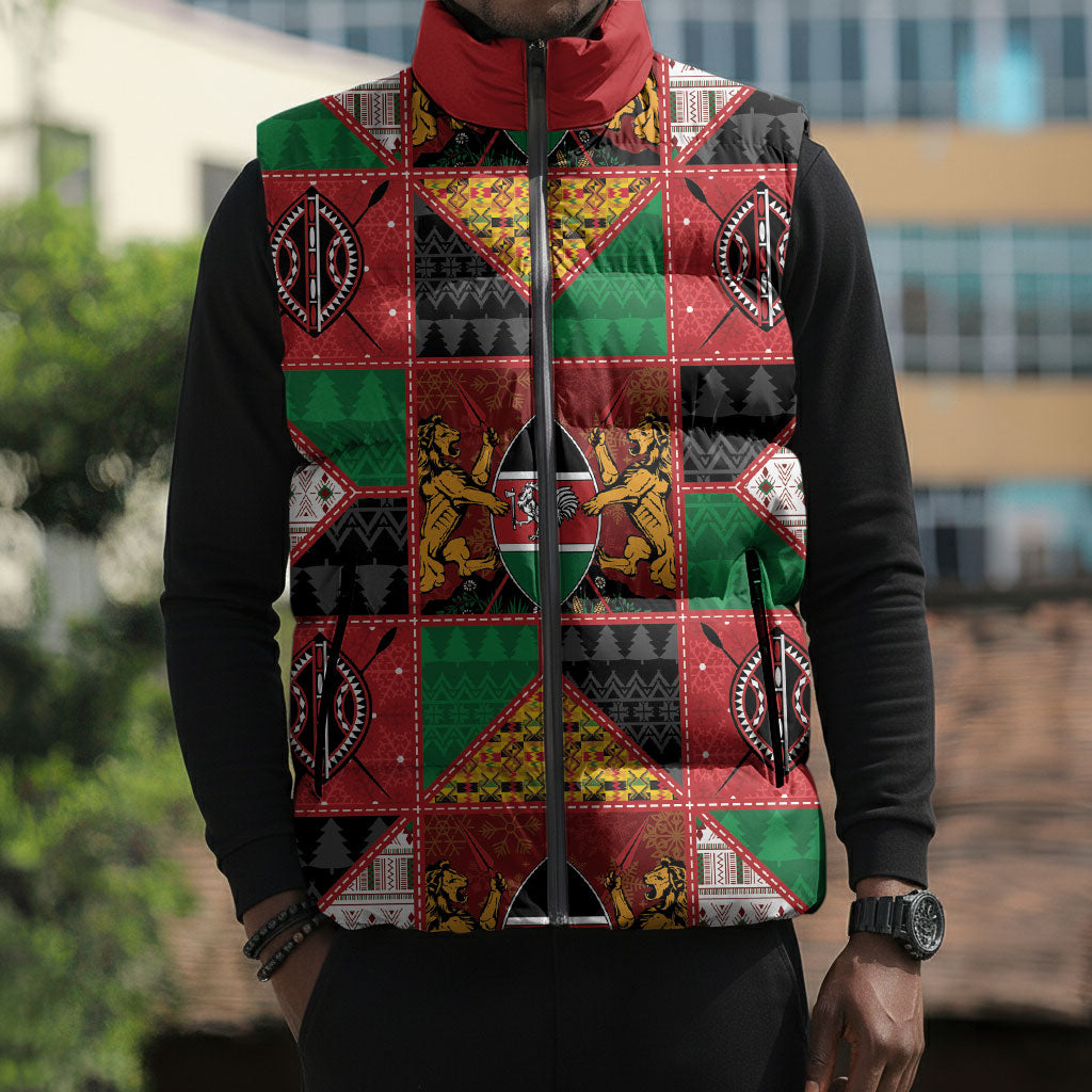 Kenya Christmas Sleeveless Puffer Jacket Patchwork Style
