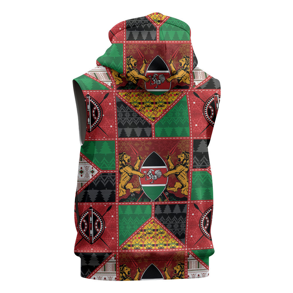Kenya Christmas Sleeveless Zip Hoodie Patchwork Style