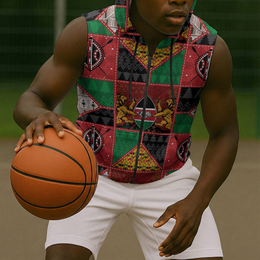 Kenya Christmas Sleeveless Zip Hoodie Patchwork Style