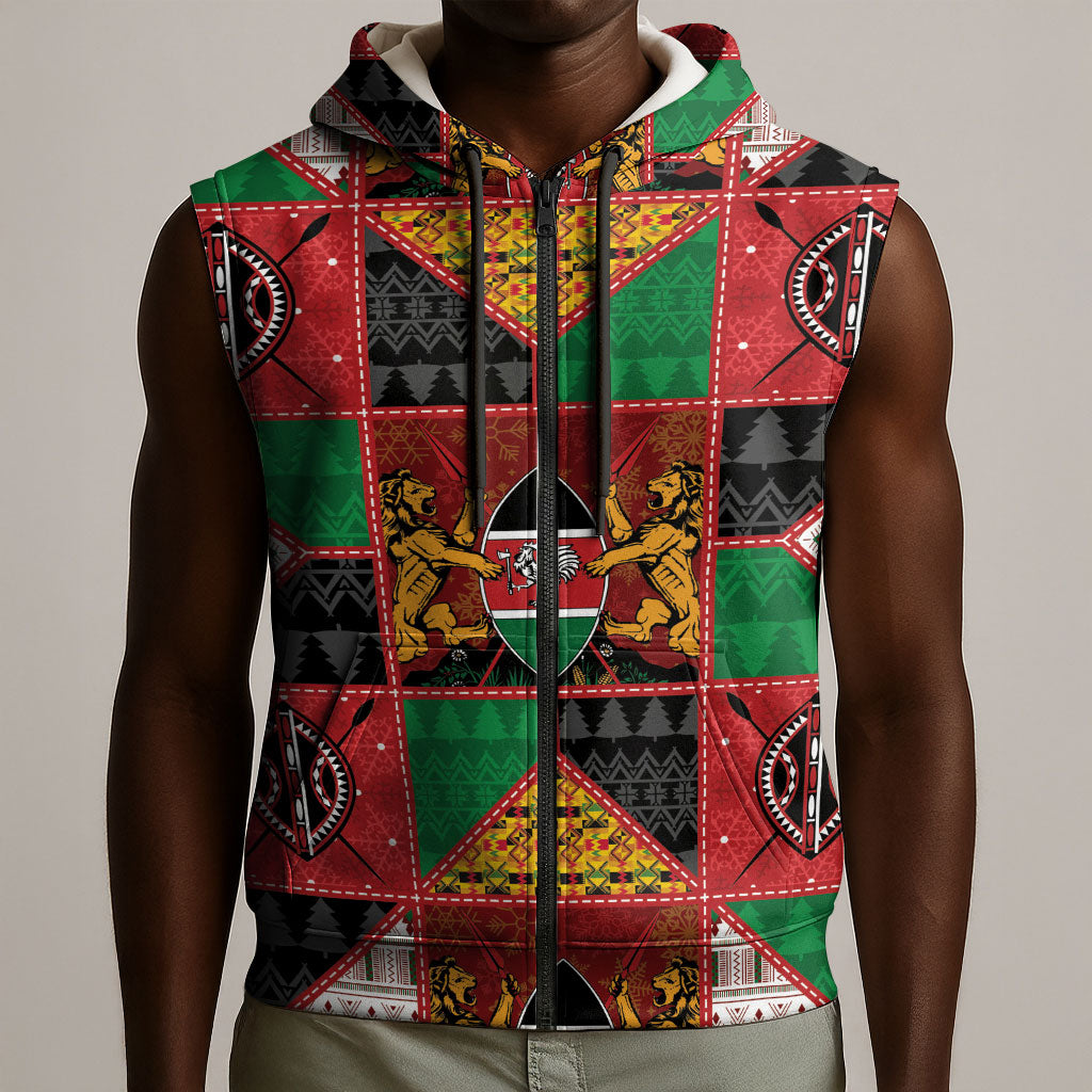 Kenya Christmas Sleeveless Zip Hoodie Patchwork Style