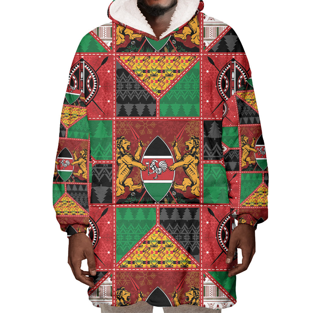 Kenya Christmas Wearable Blanket Hoodie Patchwork Style