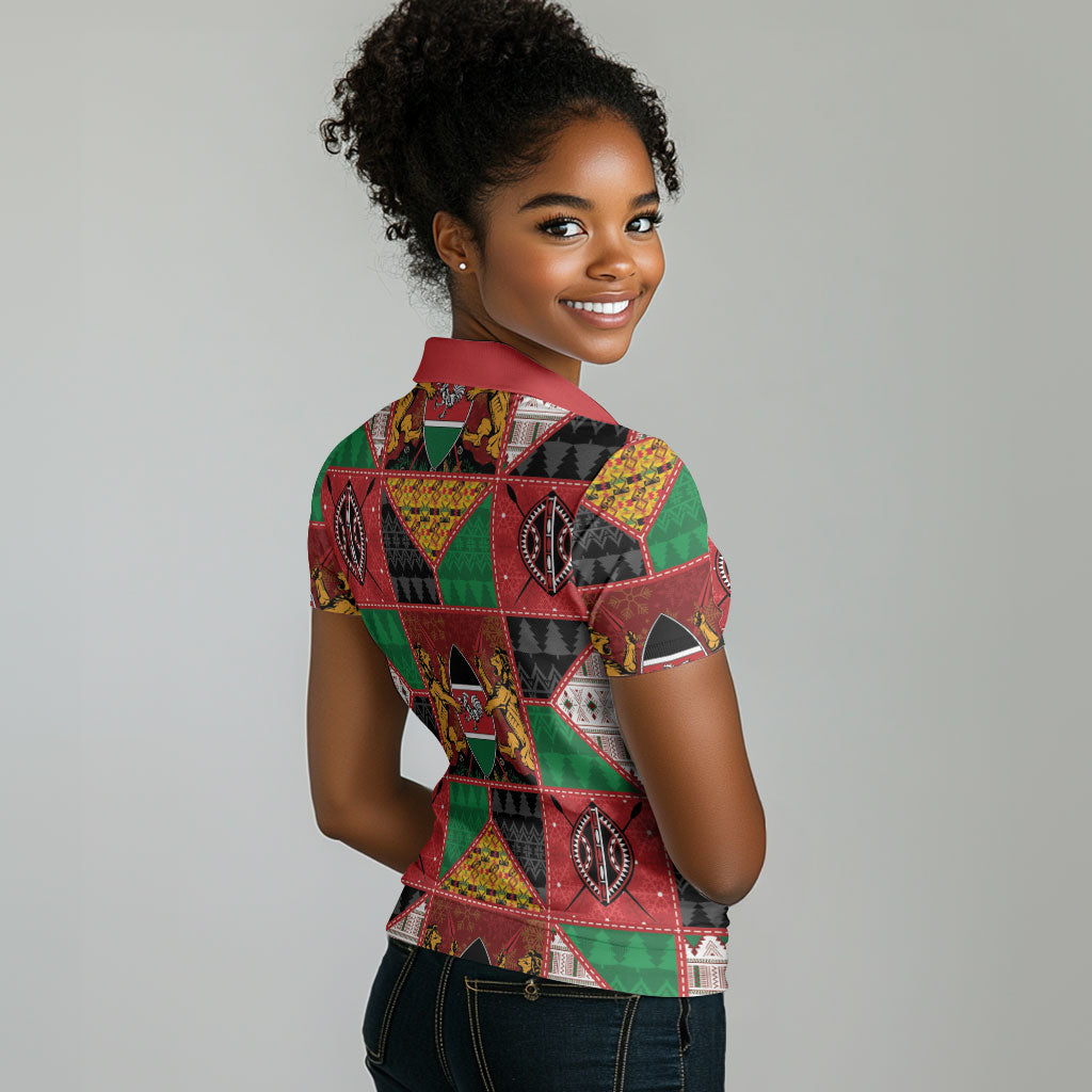 Kenya Christmas Women Polo Shirt Patchwork Style