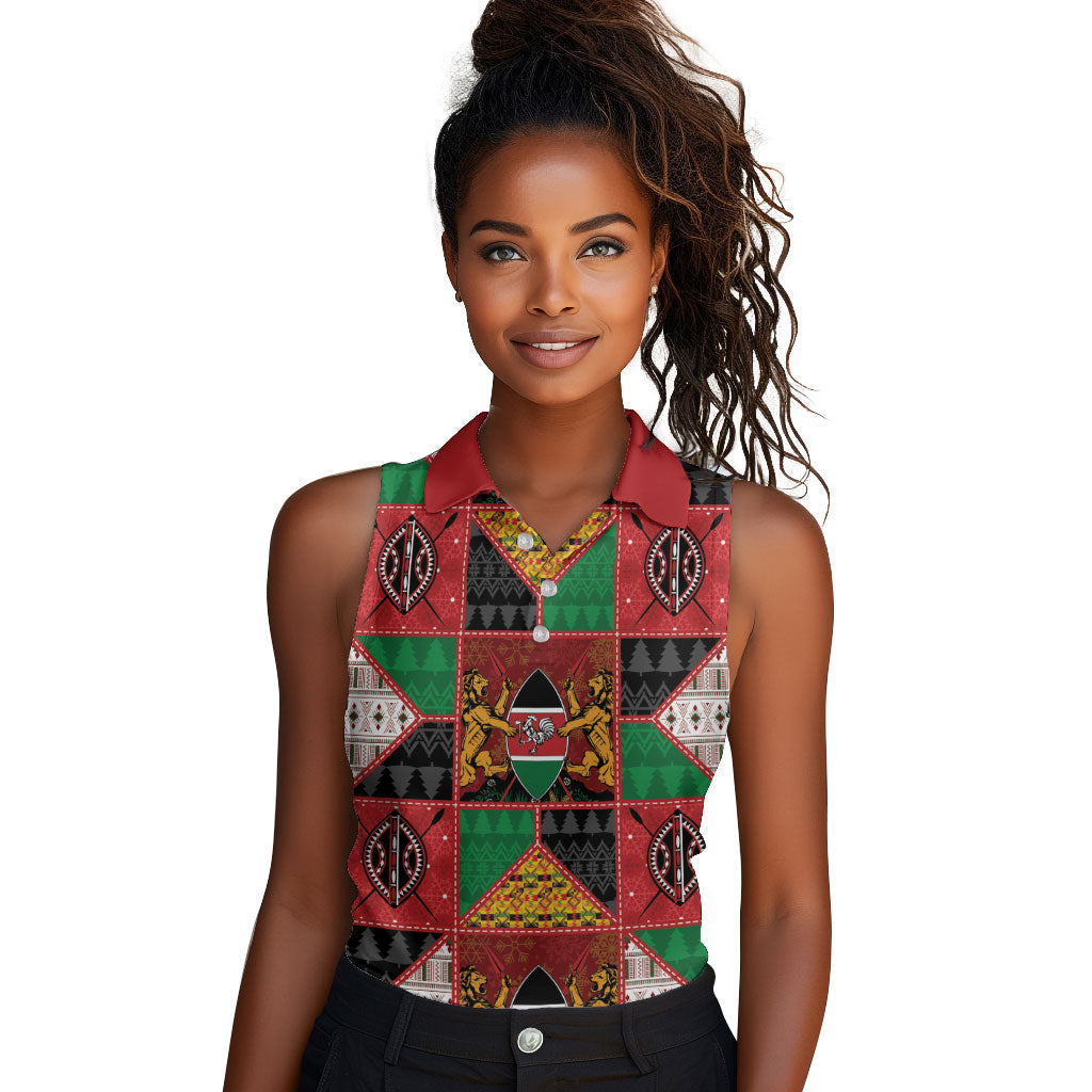 Kenya Christmas Women Sleeveless Polo Shirt Patchwork Style