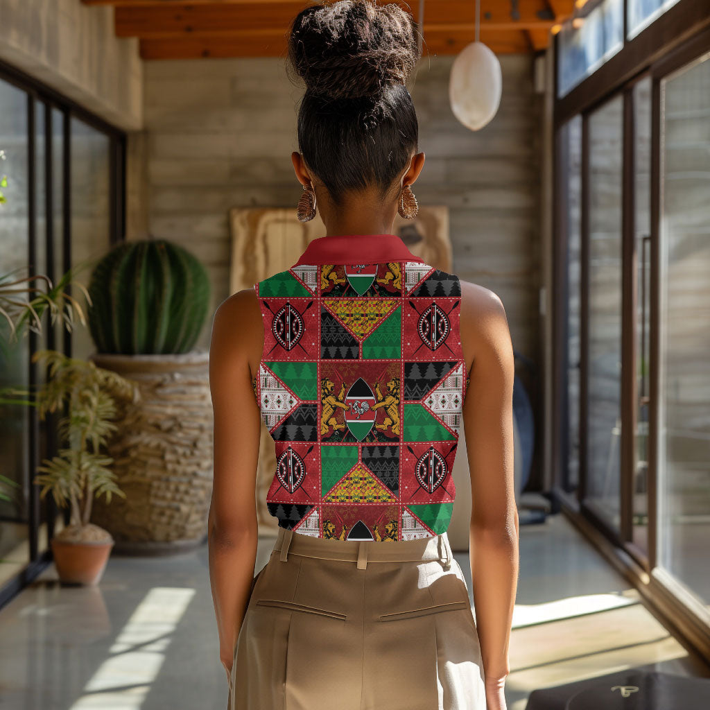 Kenya Christmas Women Sleeveless Polo Shirt Patchwork Style