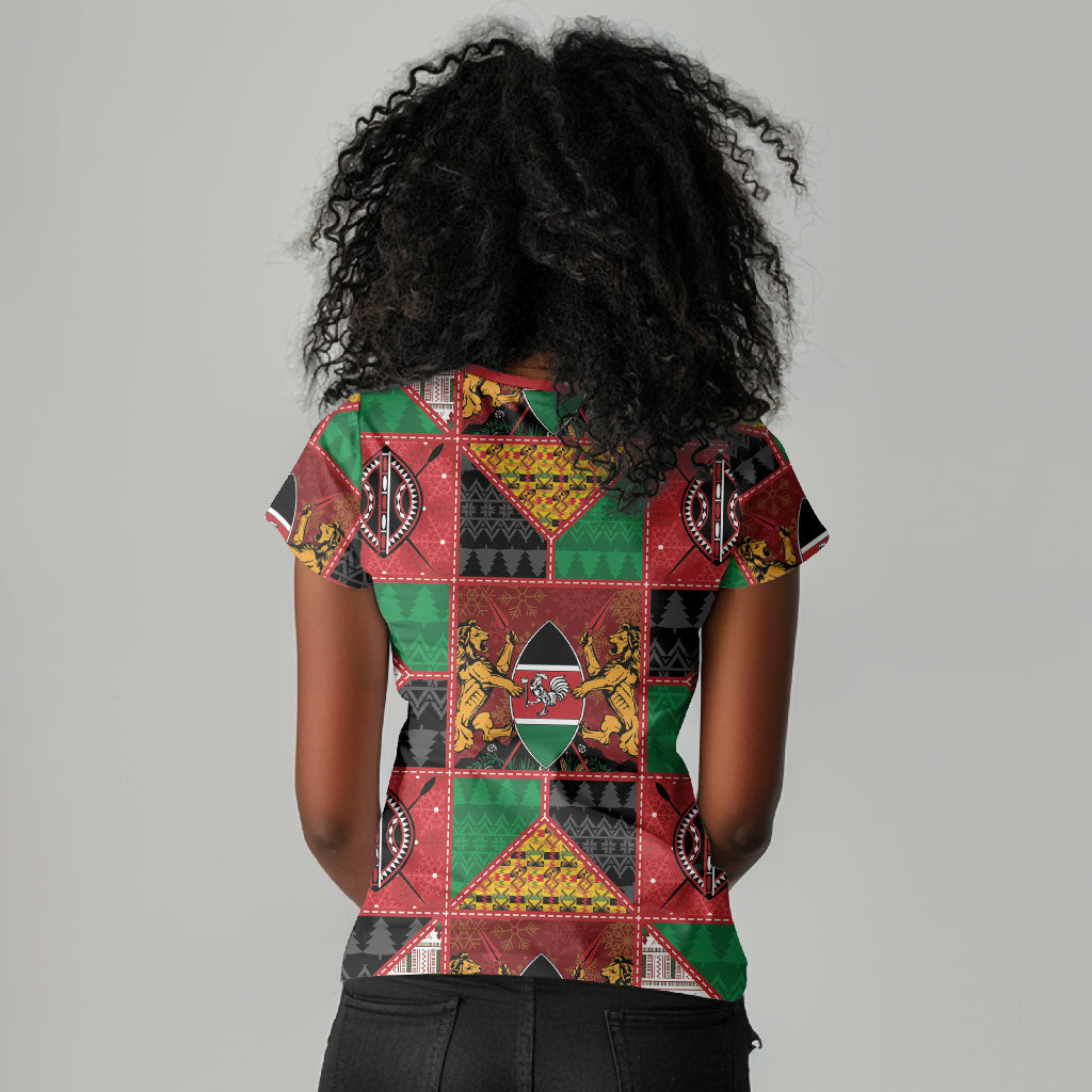 Kenya Christmas Women V-Neck T-Shirt Patchwork Style