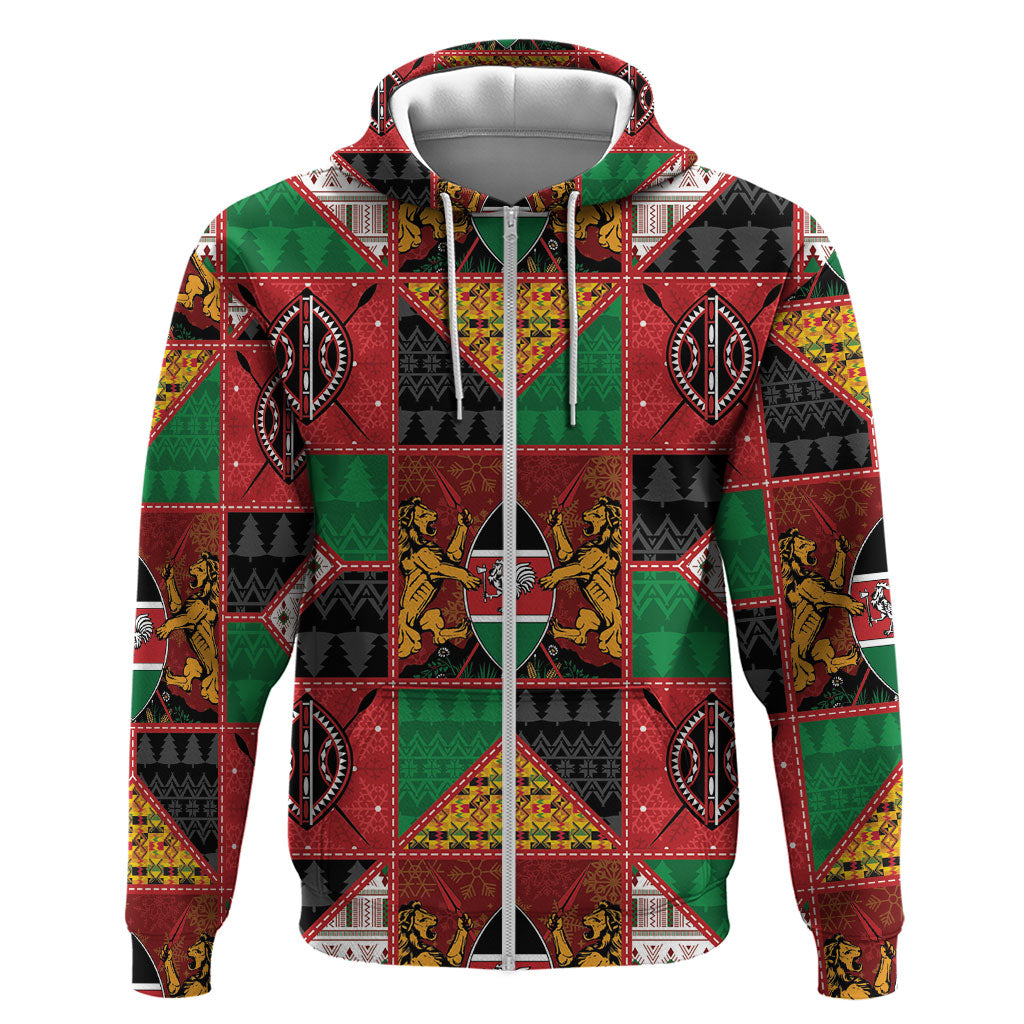 Kenya Christmas Zip Hoodie Patchwork Style