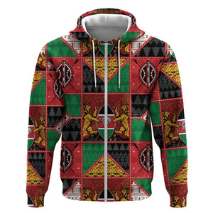 Kenya Christmas Zip Hoodie Patchwork Style