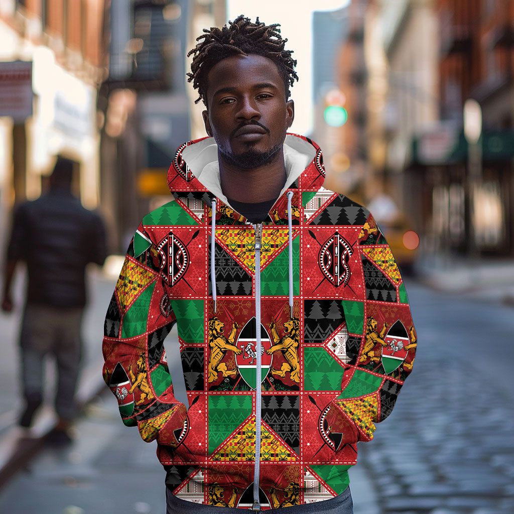 Kenya Christmas Zip Hoodie Patchwork Style