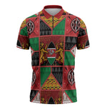 Kenya Christmas Zipper Polo Shirt Patchwork Style