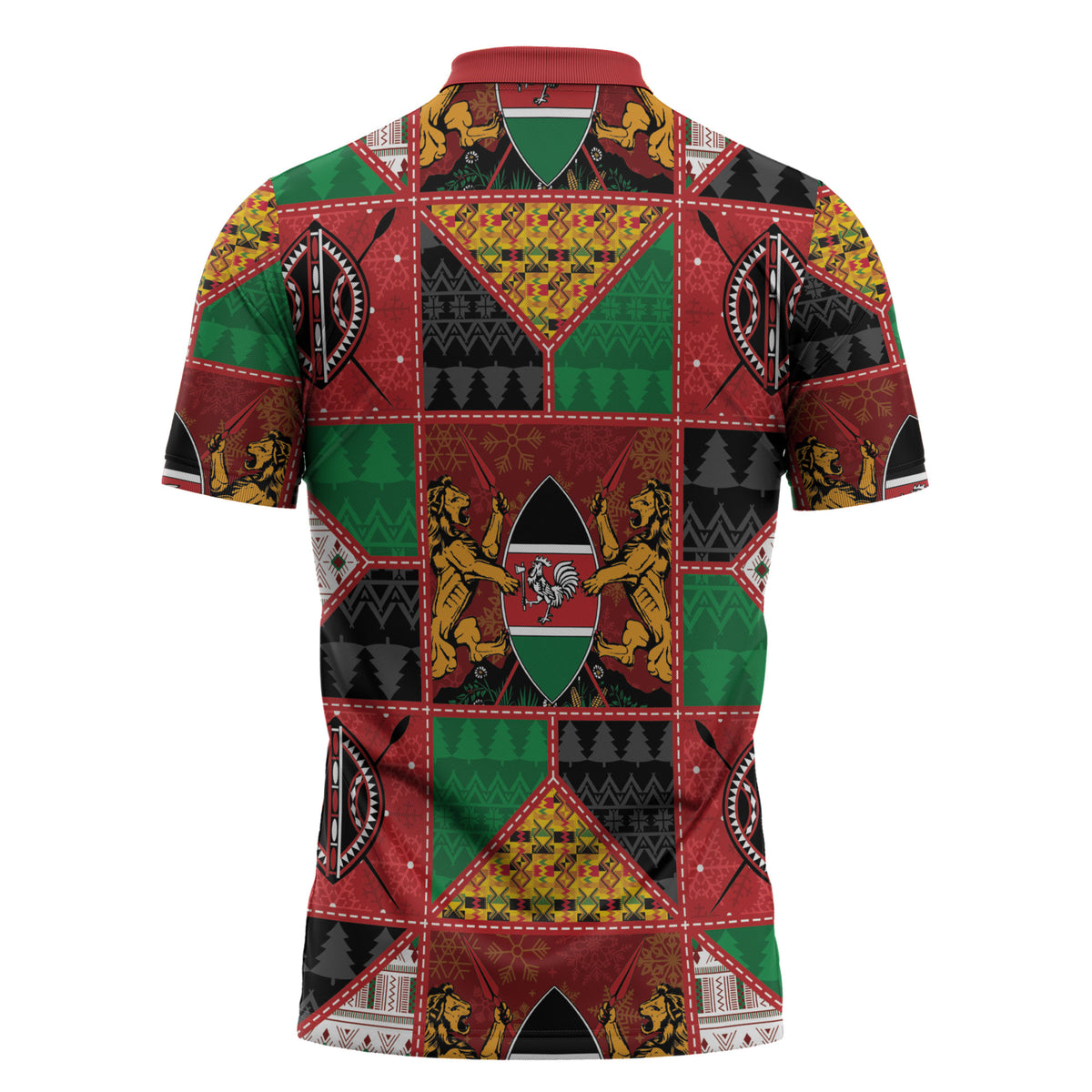 Kenya Christmas Zipper Polo Shirt Patchwork Style