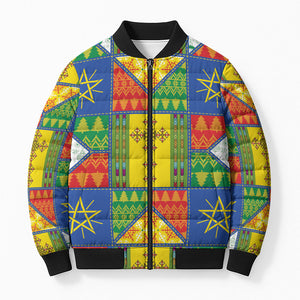 Ethiopia Christmas Bomber Puffer Jacket Patchwork Style