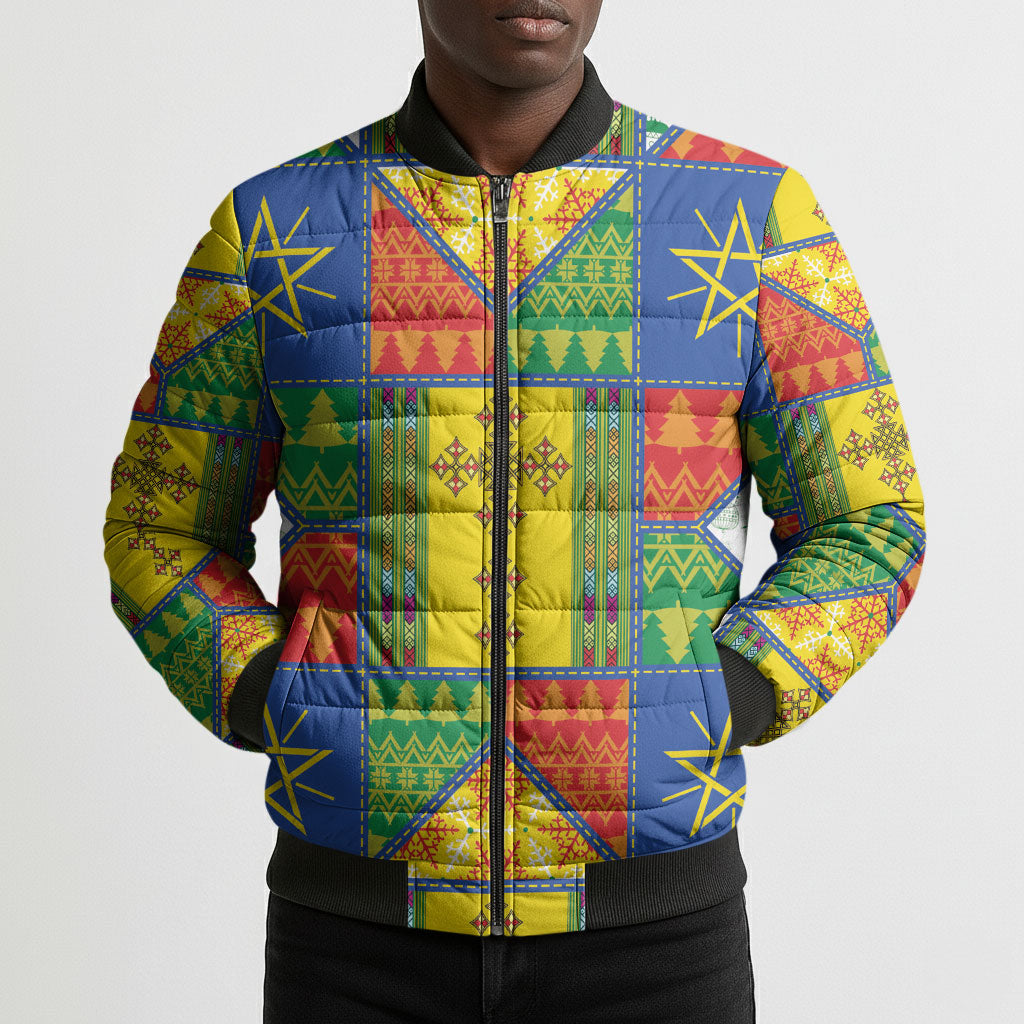 Ethiopia Christmas Bomber Puffer Jacket Patchwork Style