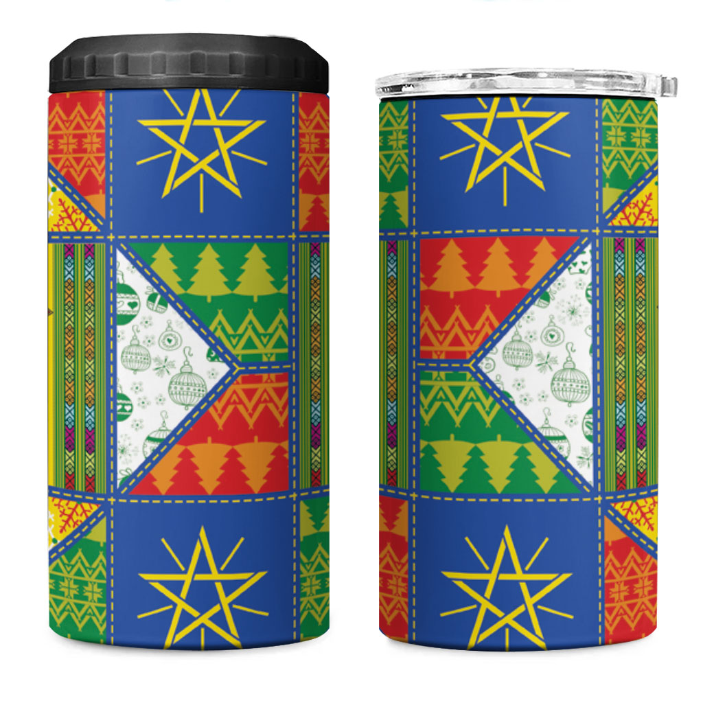 Ethiopia Christmas 4 in 1 Can Cooler Tumbler Patchwork Style