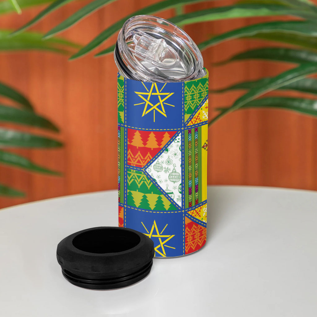 Ethiopia Christmas 4 in 1 Can Cooler Tumbler Patchwork Style