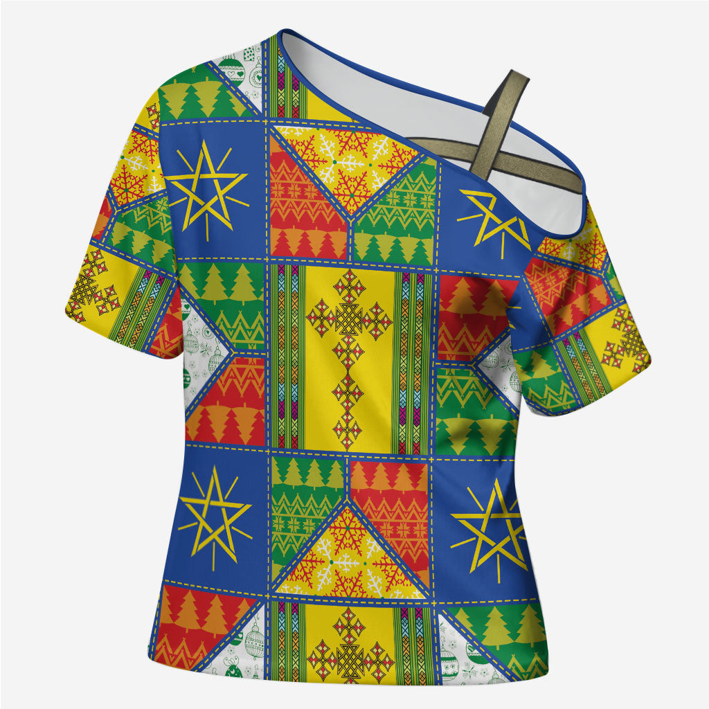 Ethiopia Christmas Cross Shoulder Shirt Patchwork Style