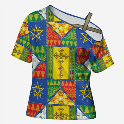Ethiopia Christmas Cross Shoulder Shirt Patchwork Style