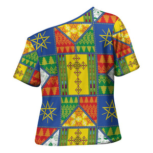 Ethiopia Christmas Cross Shoulder Shirt Patchwork Style