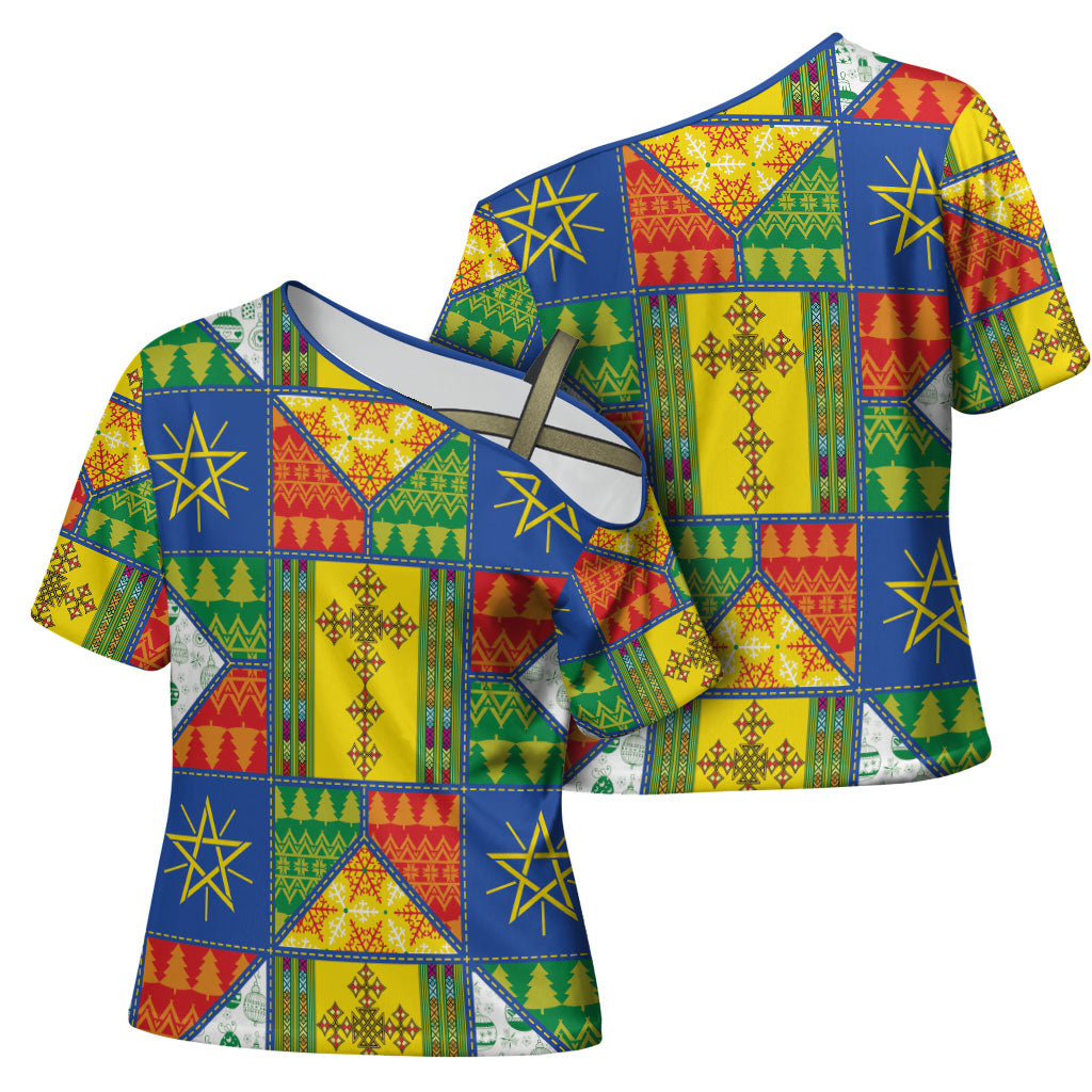 Ethiopia Christmas Cross Shoulder Shirt Patchwork Style
